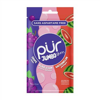 PUR Jumbo Gum, Grape,bubblegum,watermelon, 20 pieces